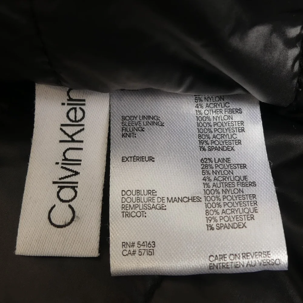 Calvin Klein Jacket‎ Mens Small Black Full Zip Wool Blend Quilted Lined Classic